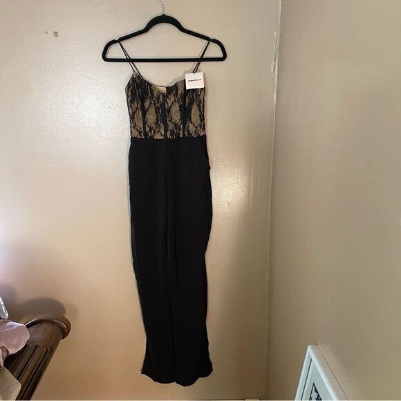 Superdown Revolve Bella Lace Jumpsuit illusion black nude bodice one piece XS - Picture 11 of 11